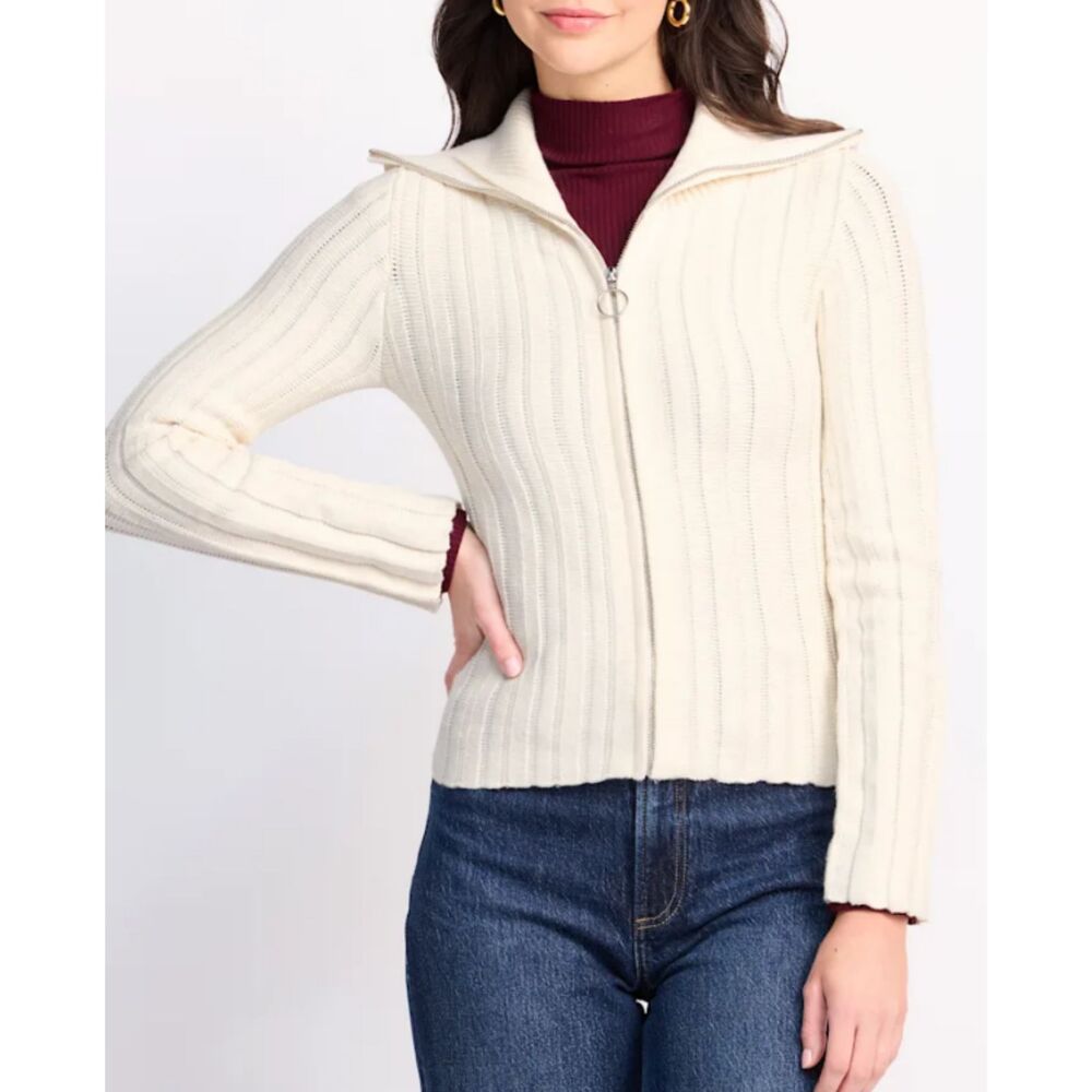 Vigoss Cream Ribbed Zip-Up Jacket